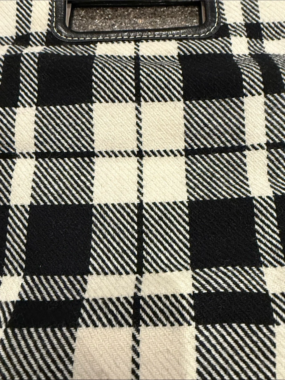 Banana Republic Black & Cream Plaid Top-Handle Clutch